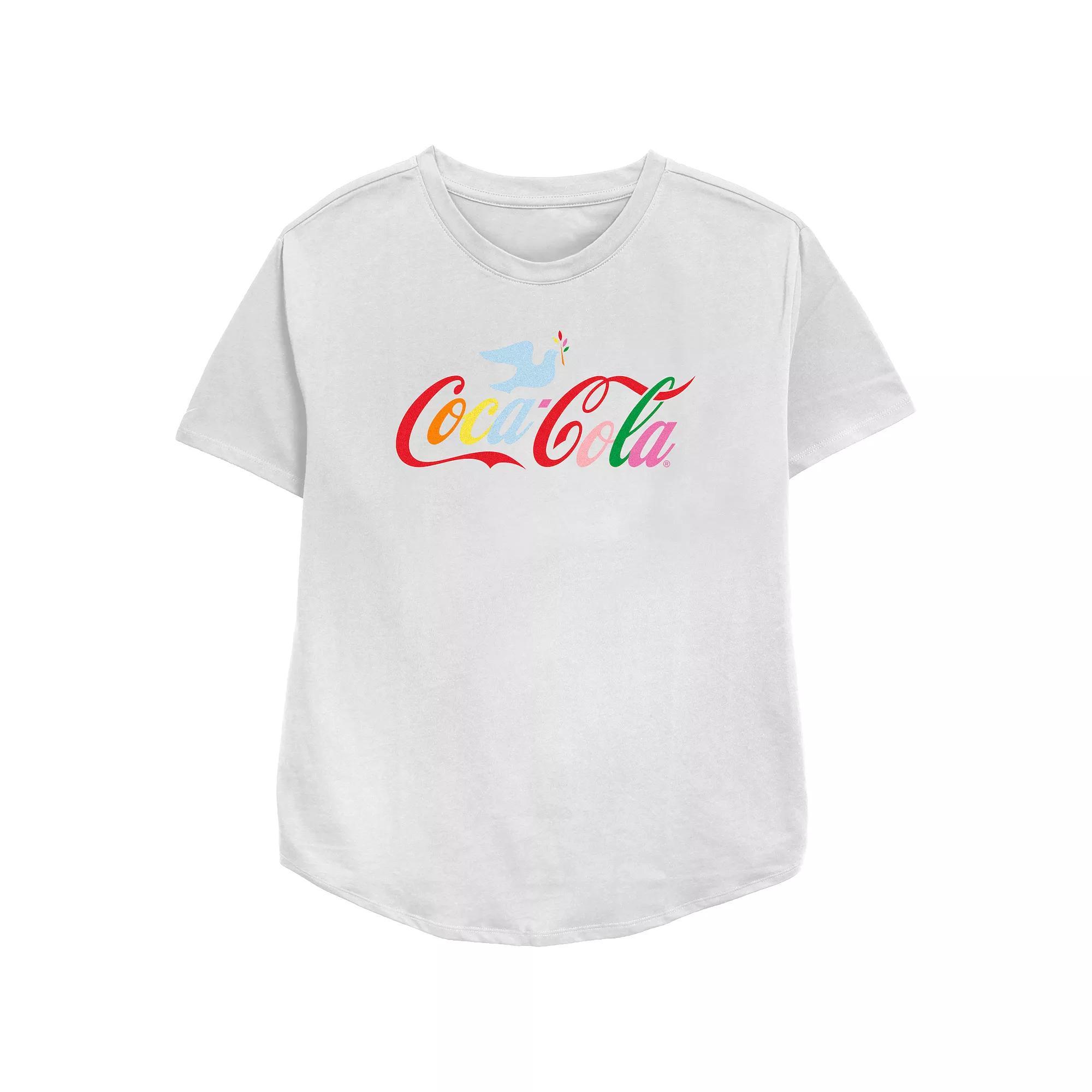 Women's Coca-Cola Logo Dove Relaxed Fit Graphic Tee, Girl's, Size: Large, White Product Image