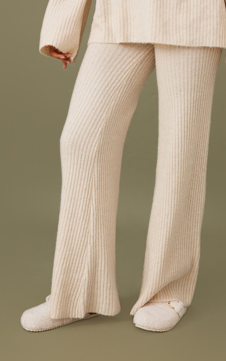 Tall Oatmeal Luxe Rib Knit Wide Leg Pants Product Image