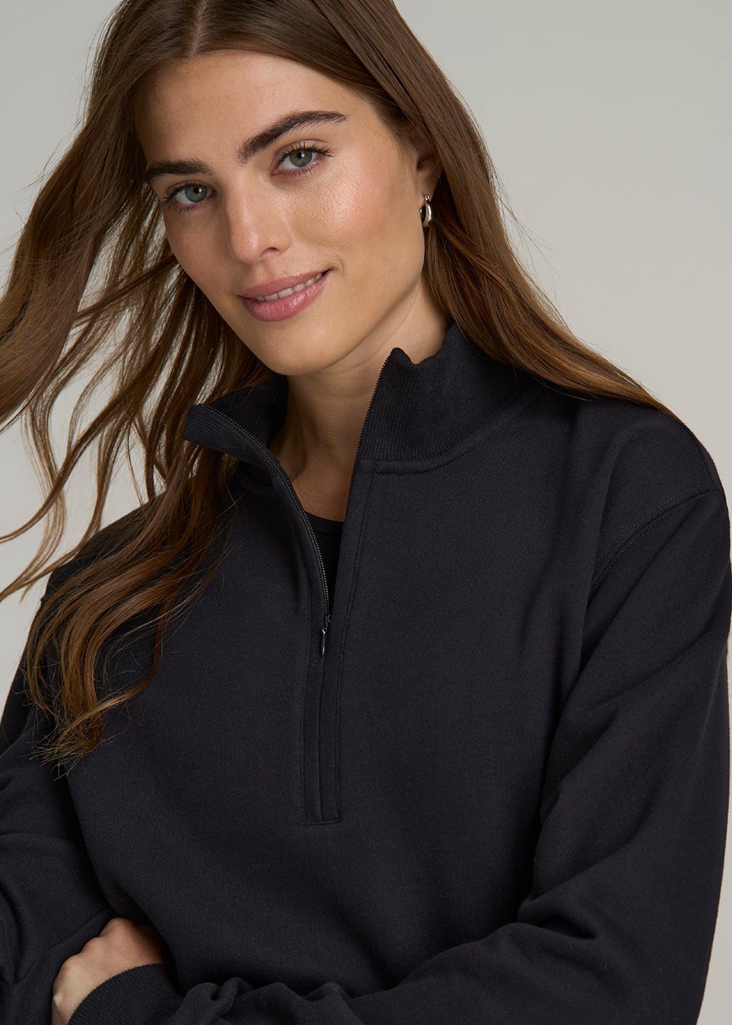 Wearever 2.0 Fleece Half-Zip Cropped Sweatshirt for Tall Women in Black Product Image