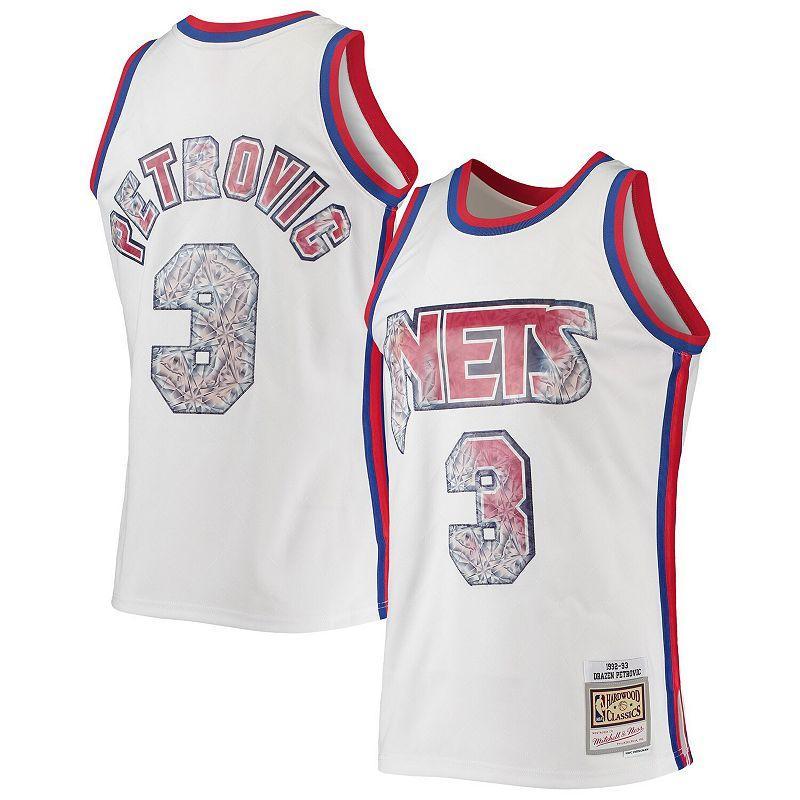 Men's Mitchell & Ness Drazen Petrovic White New Jersey Nets 1996-97 Hardwood Classics NBA 75th Anniversary Diamond Swingman Jersey, Size: Large, Nba White Product Image