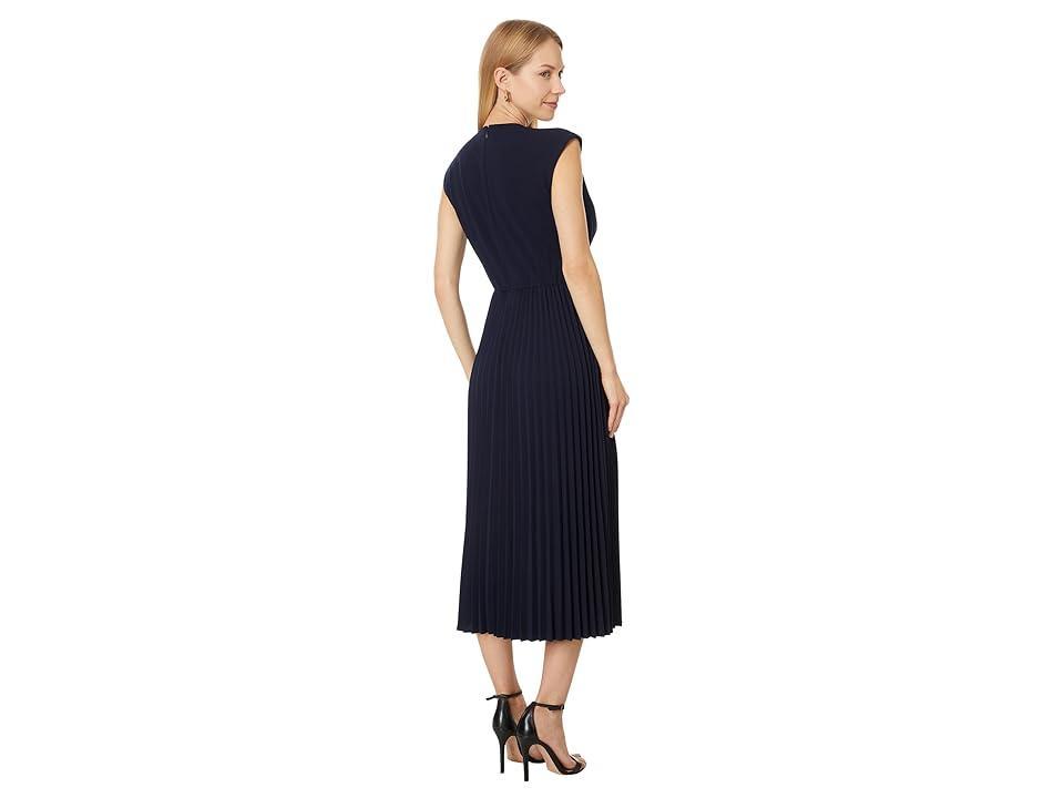 Calvin Klein Cap Sleeve Scuba Crepe Pleated Skirt Dress (Indigo) Women's Dress Product Image