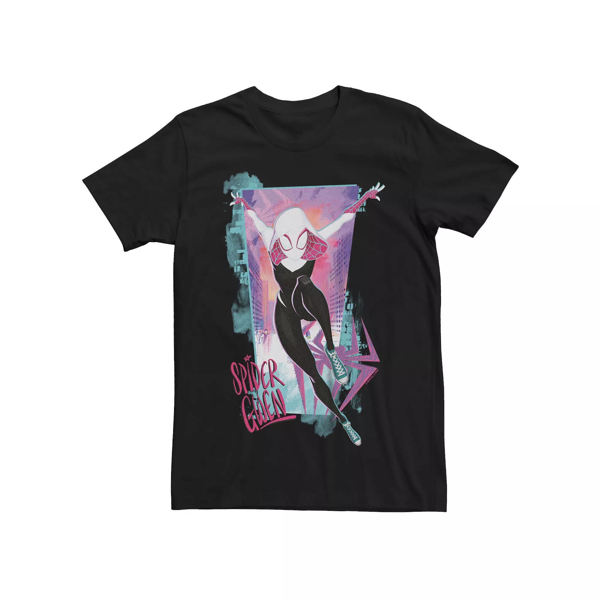 Men's Marvel Spiderman Across the Spider Verse Spider-Gwen Swinging Graphic Tee, Size: XS, Black Product Image