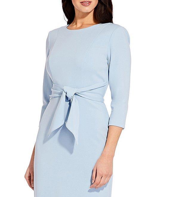 Adrianna Papell Stretch Crepe Crew Neck Tie Waist 3/4 Sleeve Midi Sheath Dress Product Image