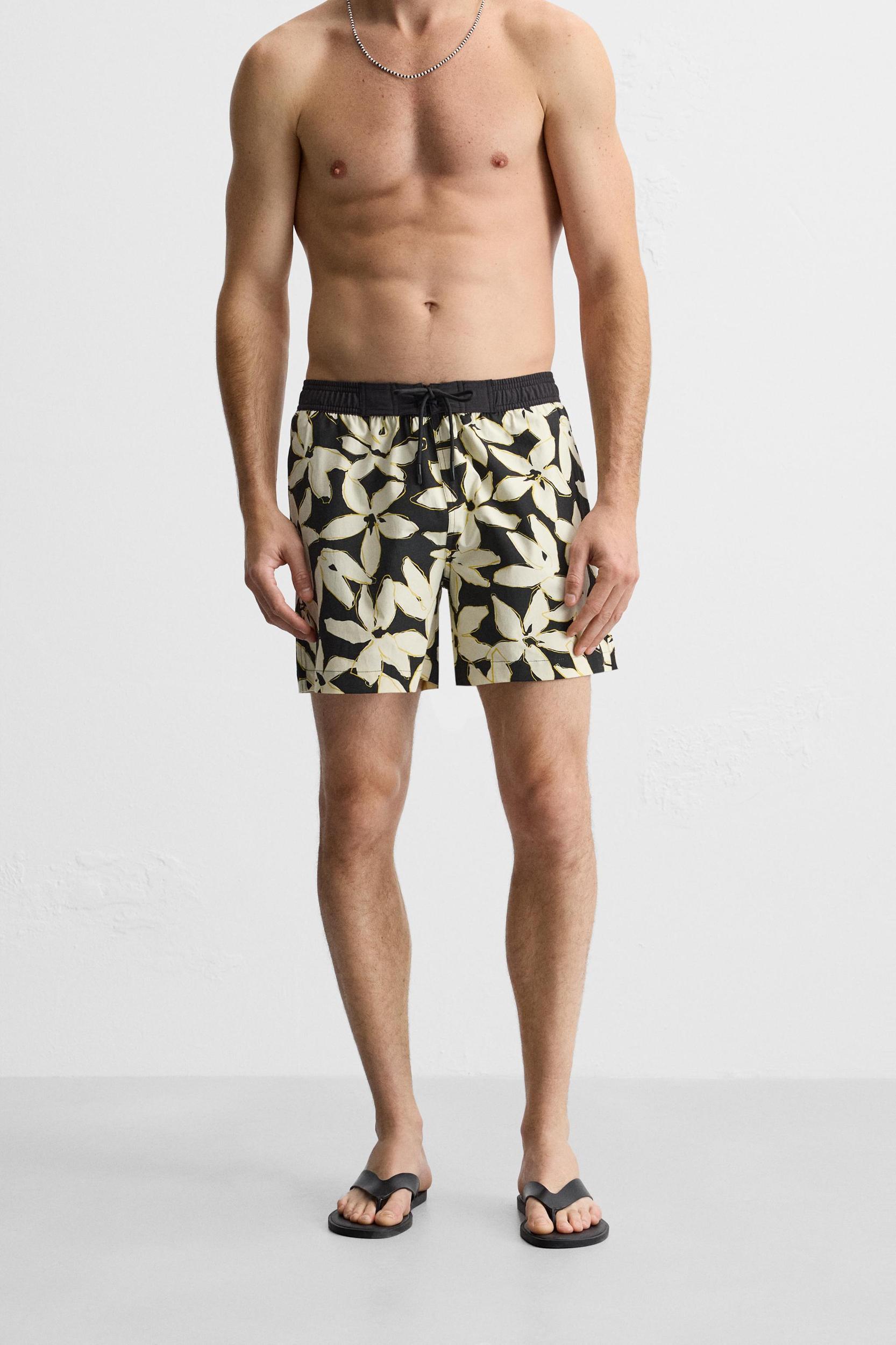 FLORAL PRINT LONG SWIMMING TRUNKS Product Image