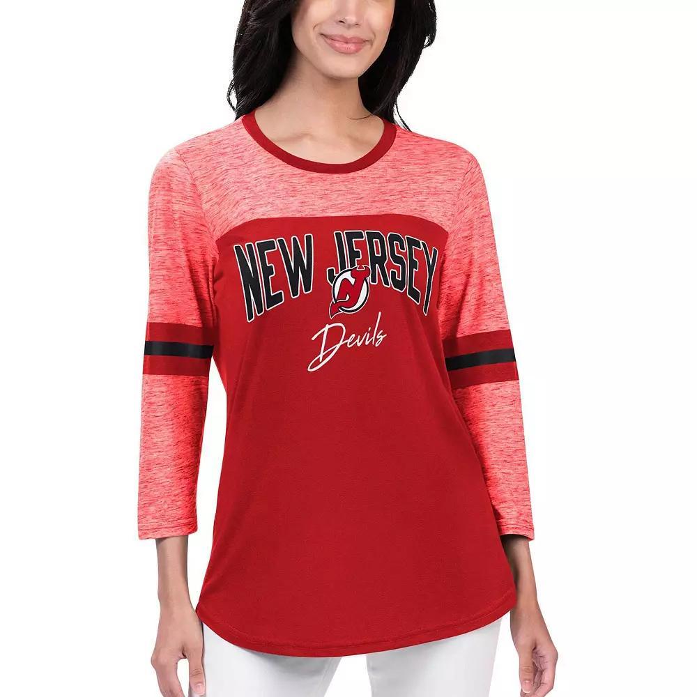 Women's G-III 4Her by Carl Banks Red New Jersey Devils Play The Game 3/4-Sleeve T-Shirt,  Product Image