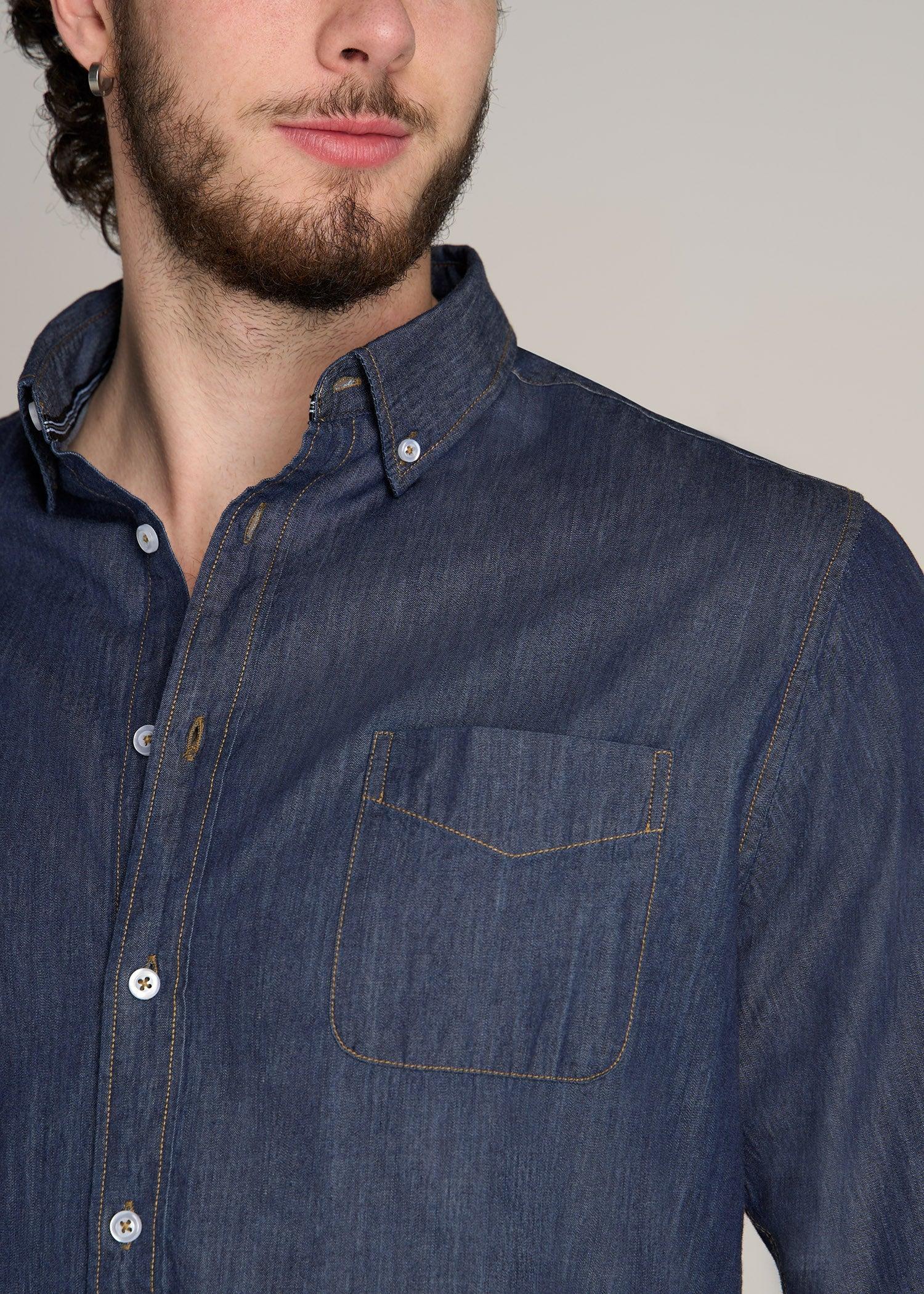Chambray Button-Down Shirt for Tall Men in Dark Chambray Male Product Image