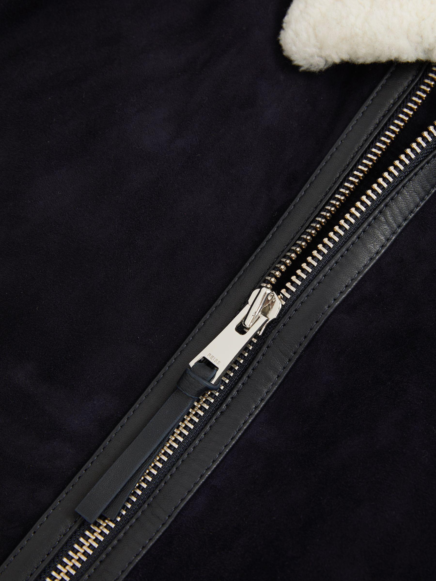 Suede Shearling-Collar Jacket in Navy Product Image