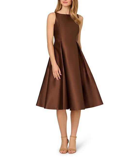 Adrianna Papell Boat Neck Sleeveless A-Line Taffeta Dress Product Image