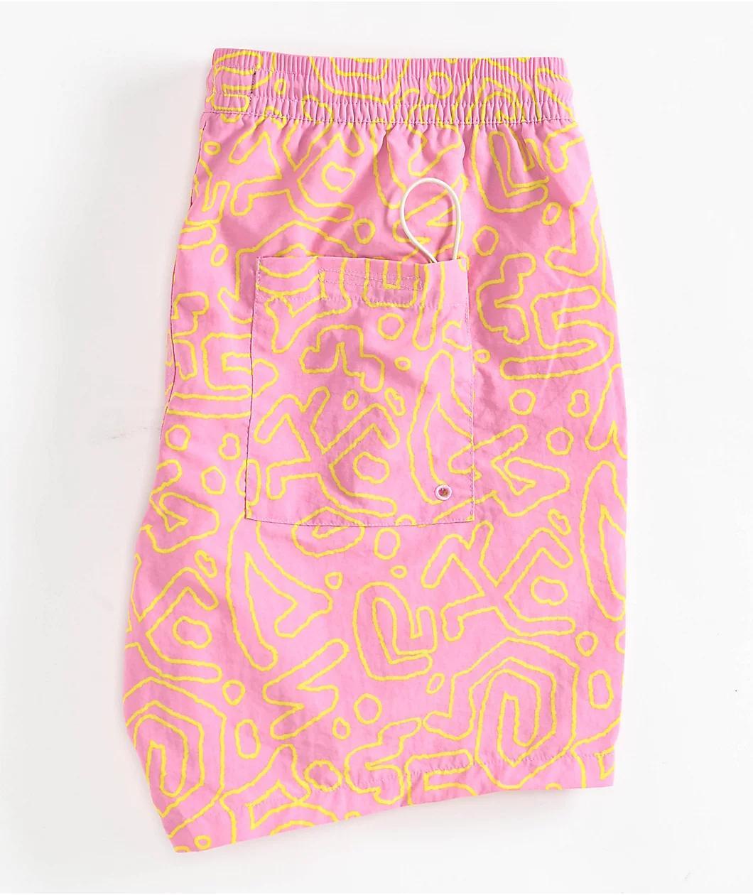 Empyre Squiggle Floater Pink & Yellow Board Shorts Product Image