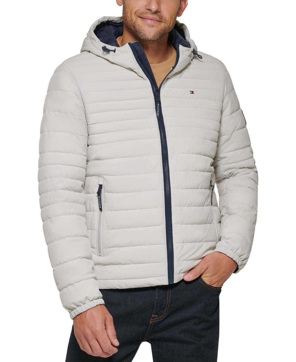 Men's Tommy Hilfiger Hooded Puffer Jacket, Size: XXL, Beige White Camoflauge Product Image