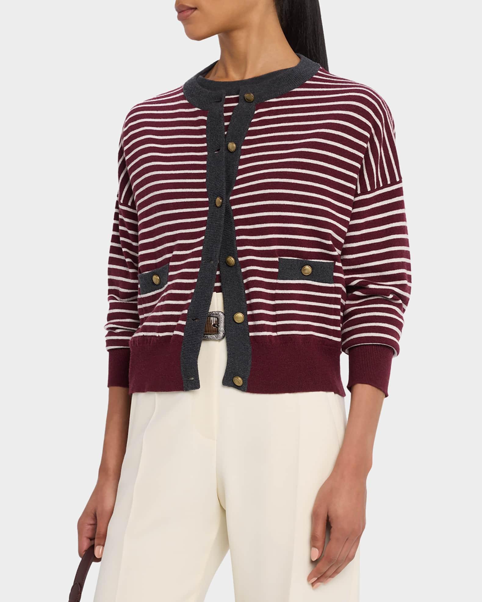 Striped Wool-Cashmere Crewneck Cardigan Product Image