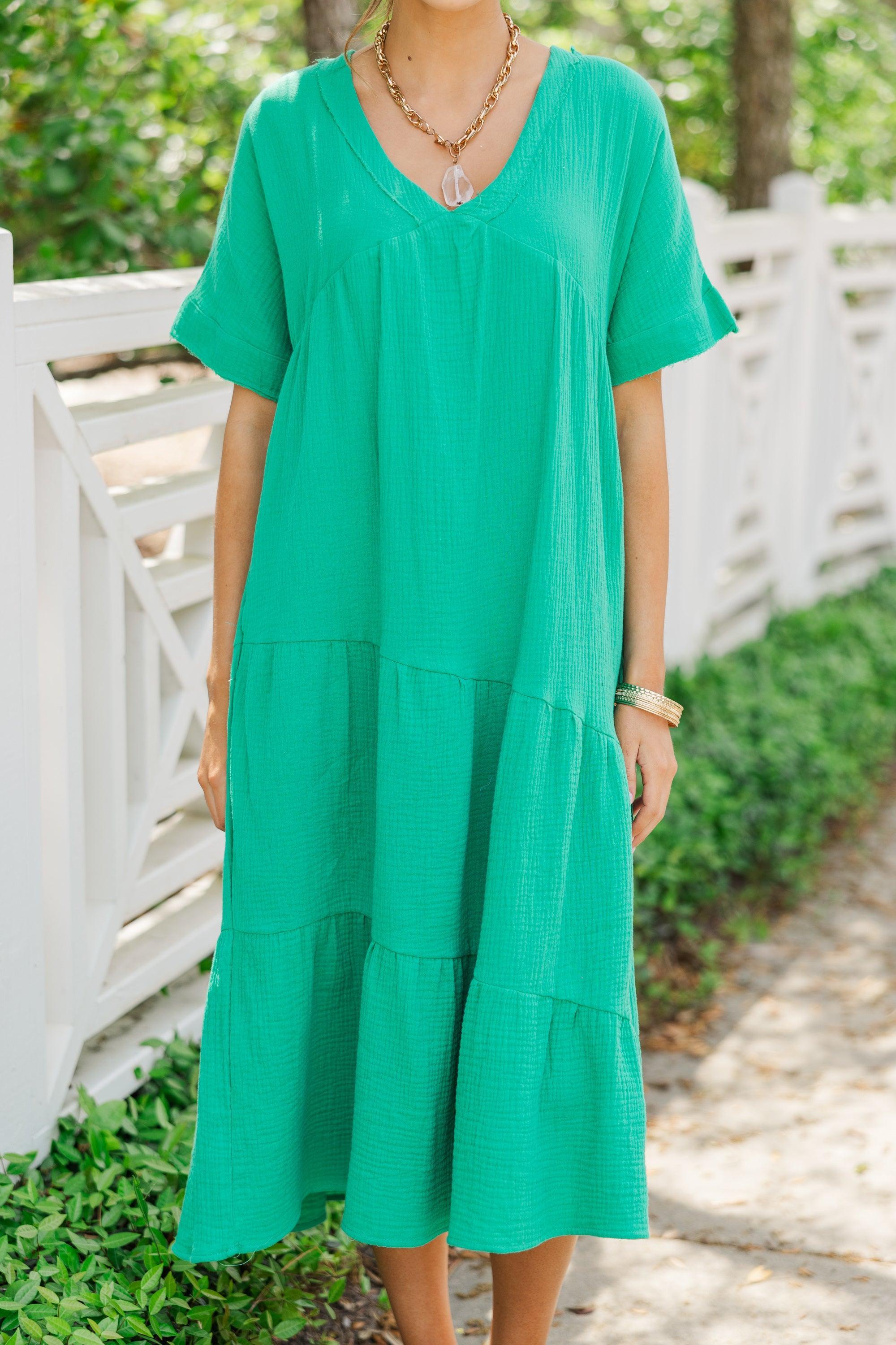 Let's Go To The Beach Kelly Green Cotton Midi Dress Female Product Image