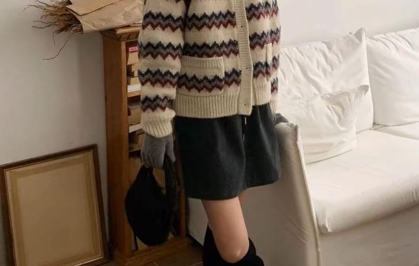 Round Neck Patterned Button Cardigan Product Image