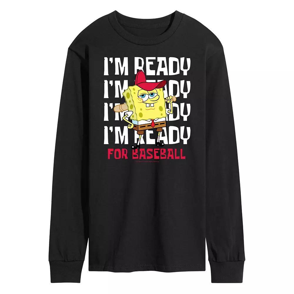 Men's Nickelodeon SpongeBob SquarePants Ready For Baseball Long Sleeve Graphic Tee, Size: XL, Black Product Image