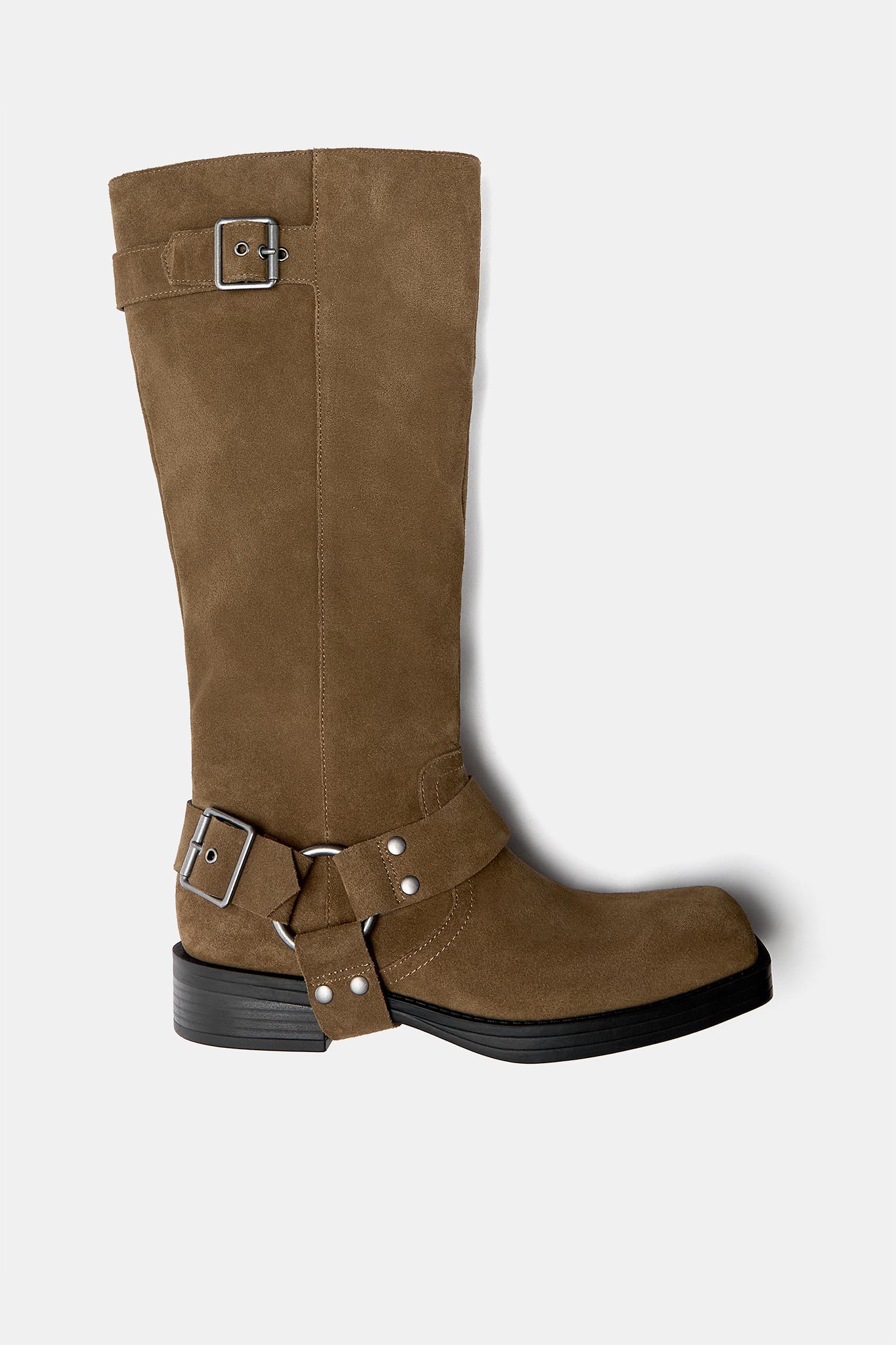 Leather knee-high biker boots Product Image