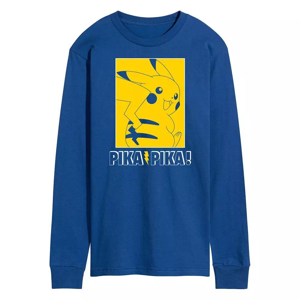 Men's Pokemon Pika Outline Long Sleeve Graphic Tee, Size: XL, Blue Product Image