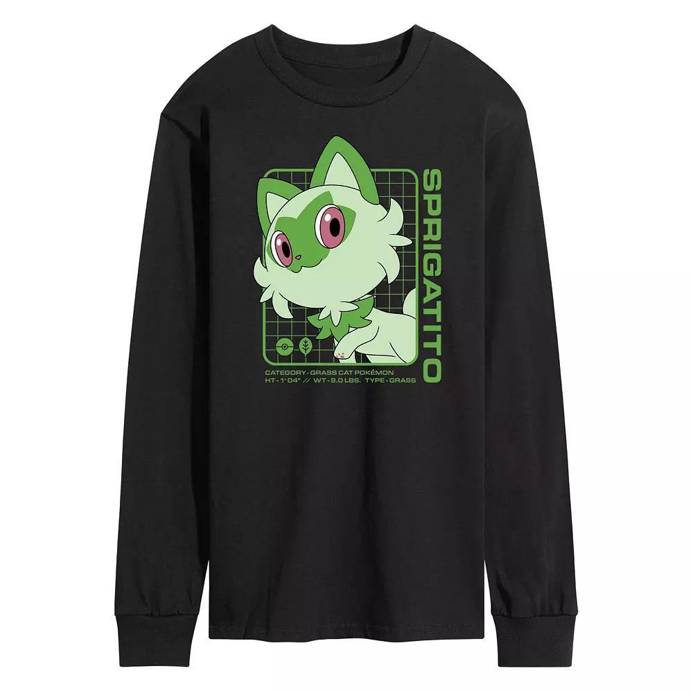 Men's Pokemon Sprigatito Stats Long Sleeve Graphic Tee,  Product Image