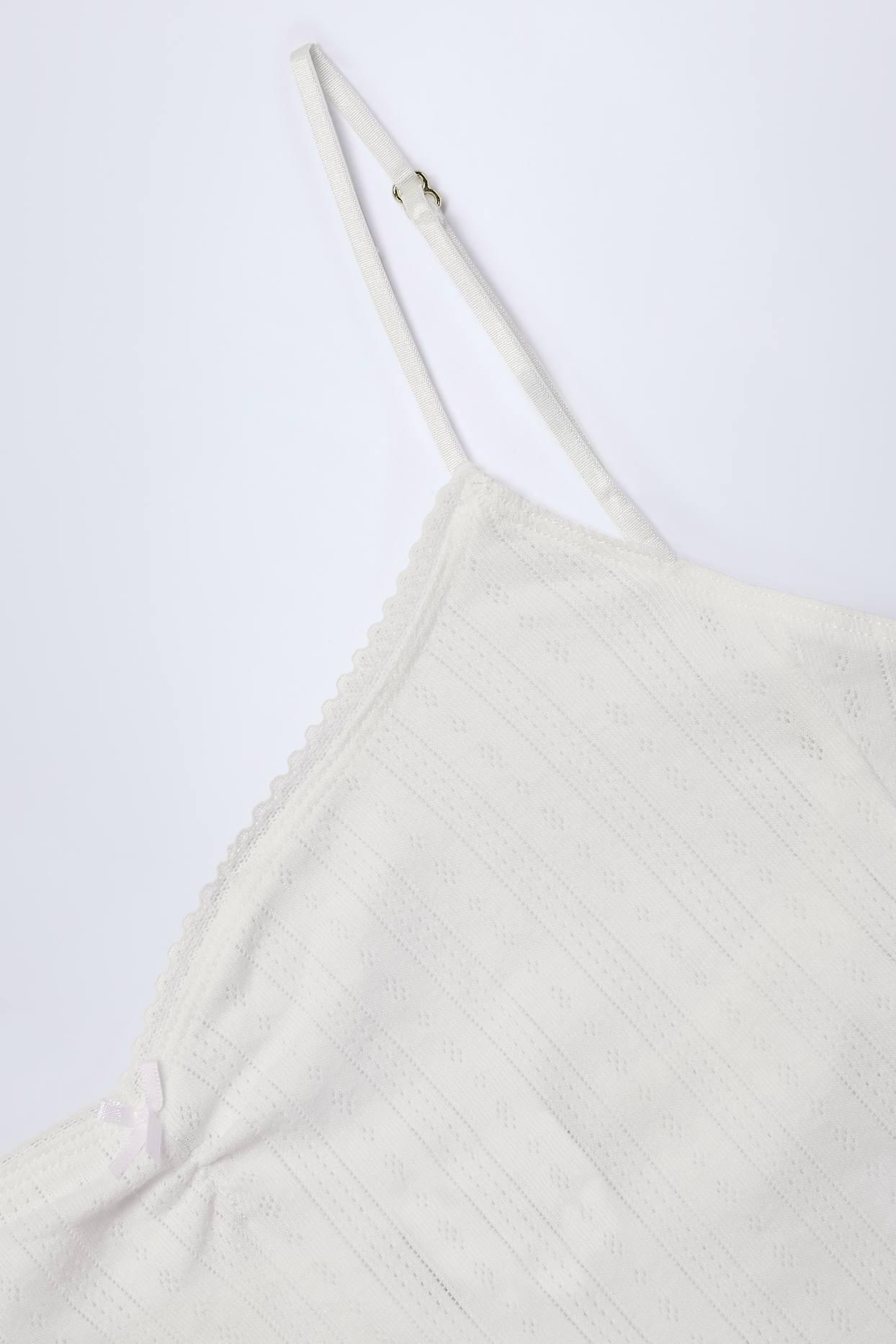 Pointelle Ruched Camisole Crop Top in White Product Image
