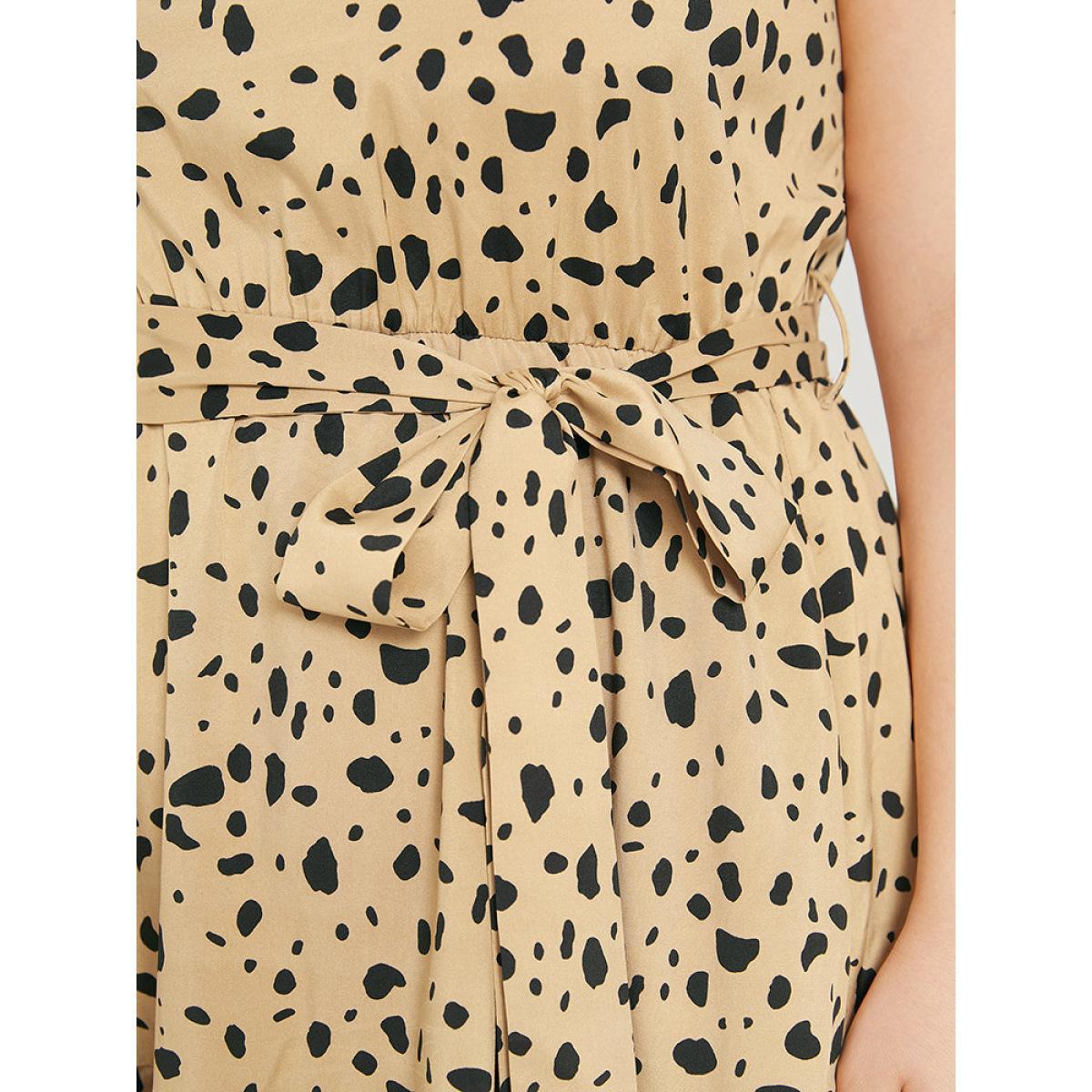 Plus Size Leopard Print Halter Pocket Belted Ruffle Hem Dress Bronze Women Elegant Gathered Halter neck Sleeveless Curvy Midi Dress BloomChic 22-24/3X Product Image