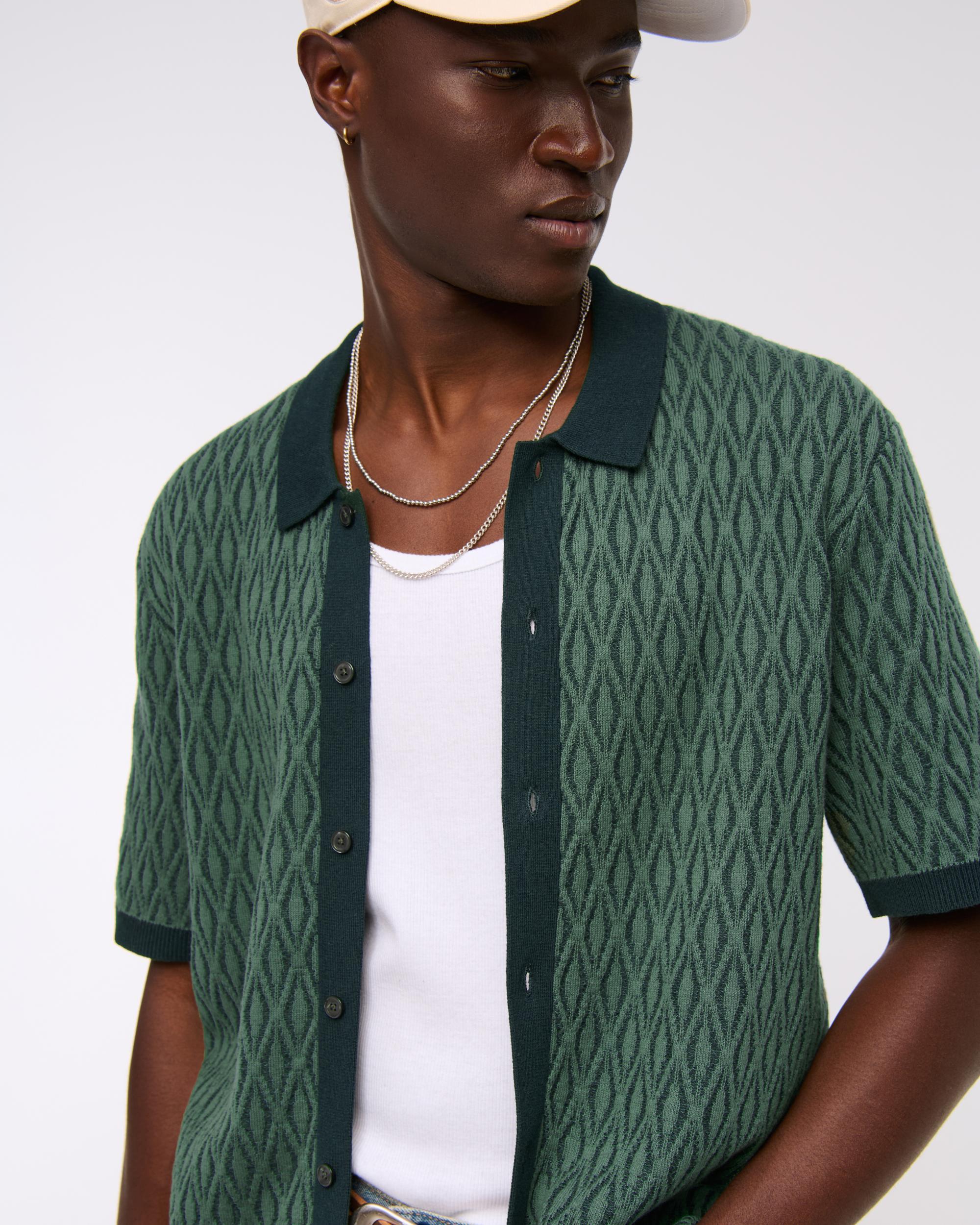 Jacquard Pattern Button-Through Sweater Polo Product Image