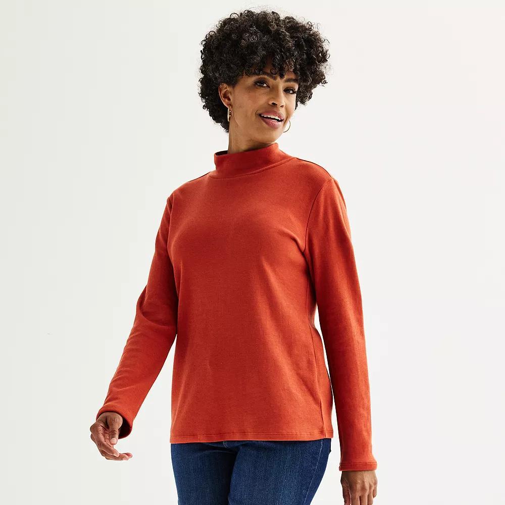 Women's Croft & Barrow® Essential Long-Sleeve Mockneck Top, Size: XS, Light Natural Product Image