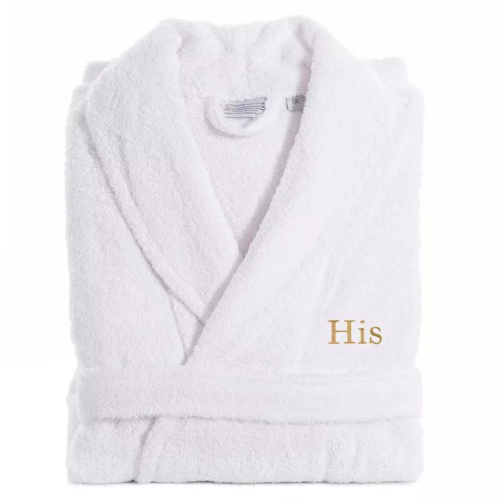 Men's Linum Home Textiles Turkish Cotton Embroidered ''His'' Terry Bathrobe, Size: Large/XS, Gold Product Image