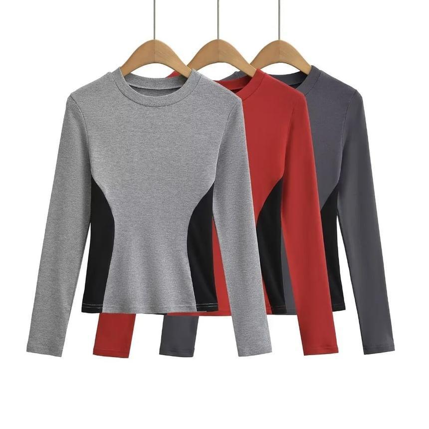 Long-Sleeve Crewneck Plain Tee Product Image