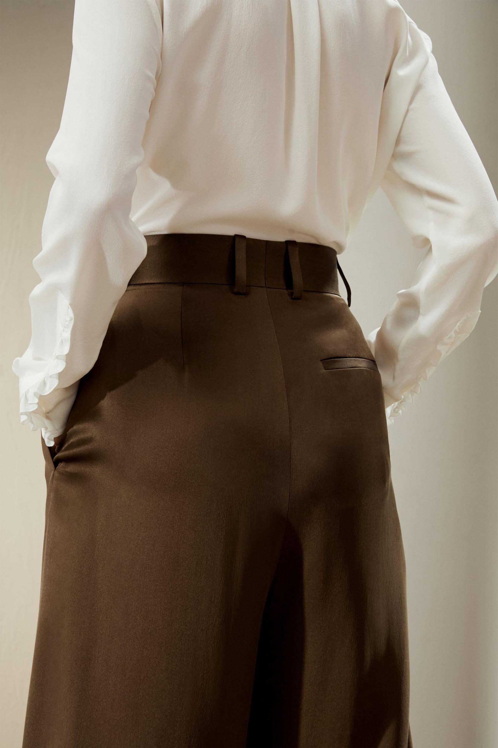 High-Waisted Wide Leg Dense Silk Pants Product Image