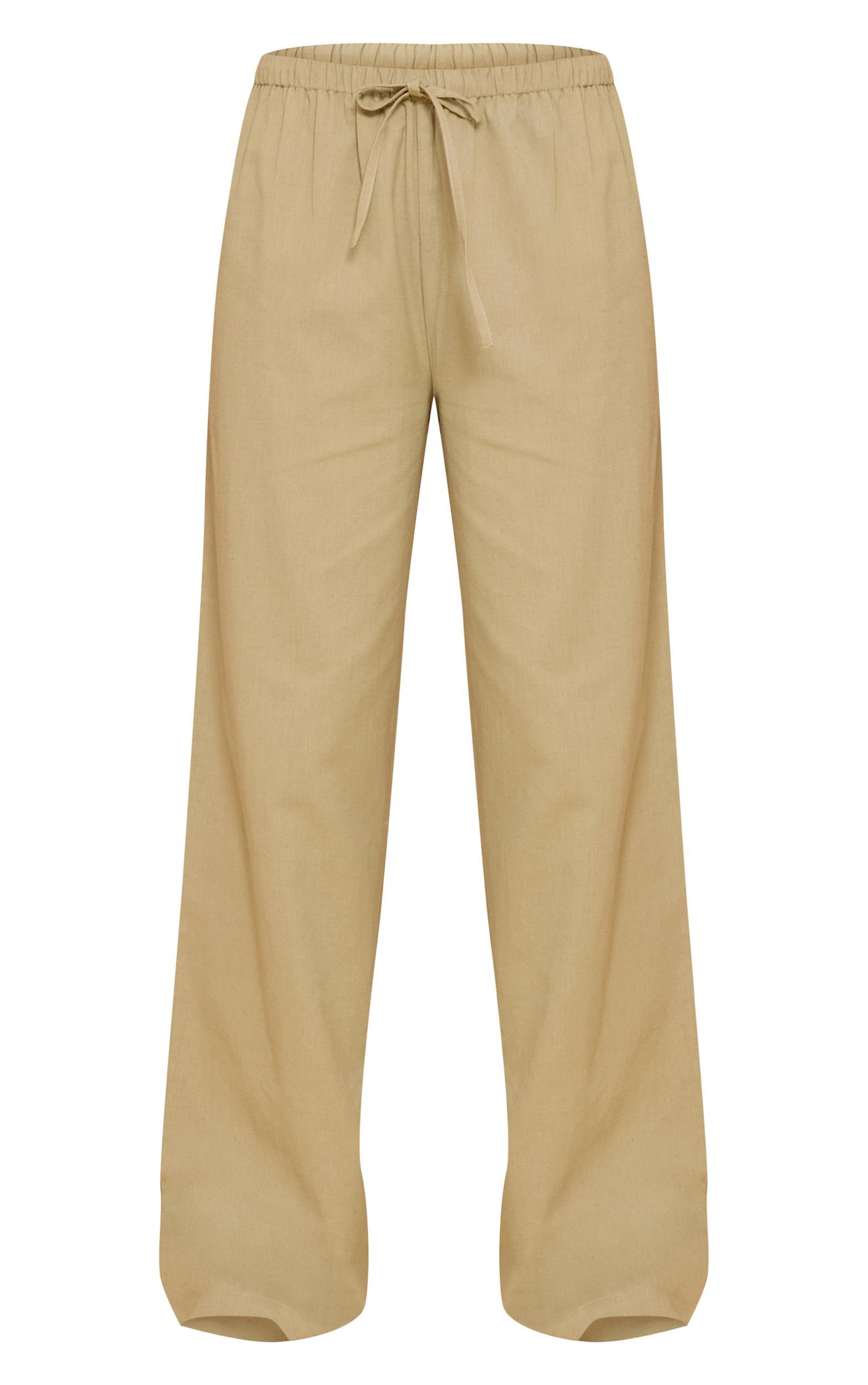 Khaki Wide Leg Drawstring Pants Product Image