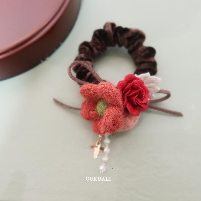 Flower Bow Faux Pearl Velvet Scrunchie Product Image