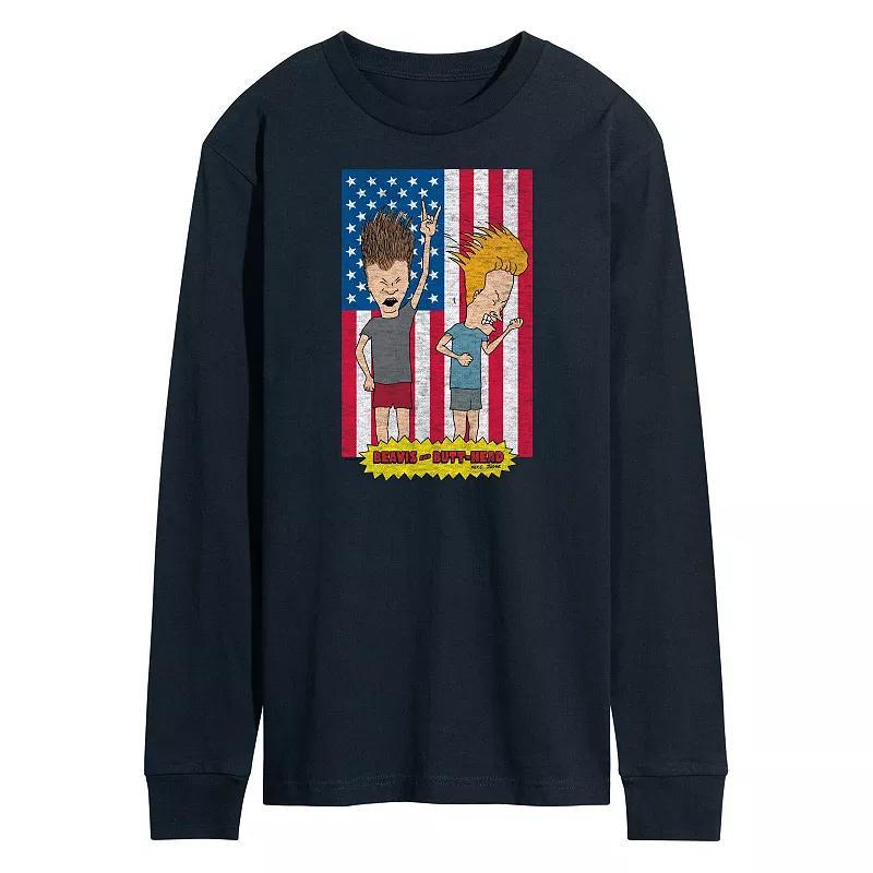 Men's Beavis And Butthead Americana Long Sleeve Tee, Size: XL, Blue Product Image