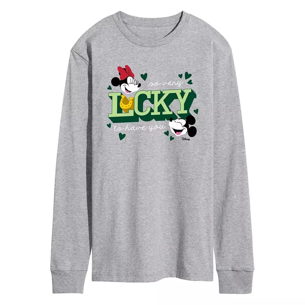 Disney's Mickey & Minnie Mouse Men's Lucky To Have You Long Sleeve Graphic Tee, Size: Small, Grey Gray Product Image