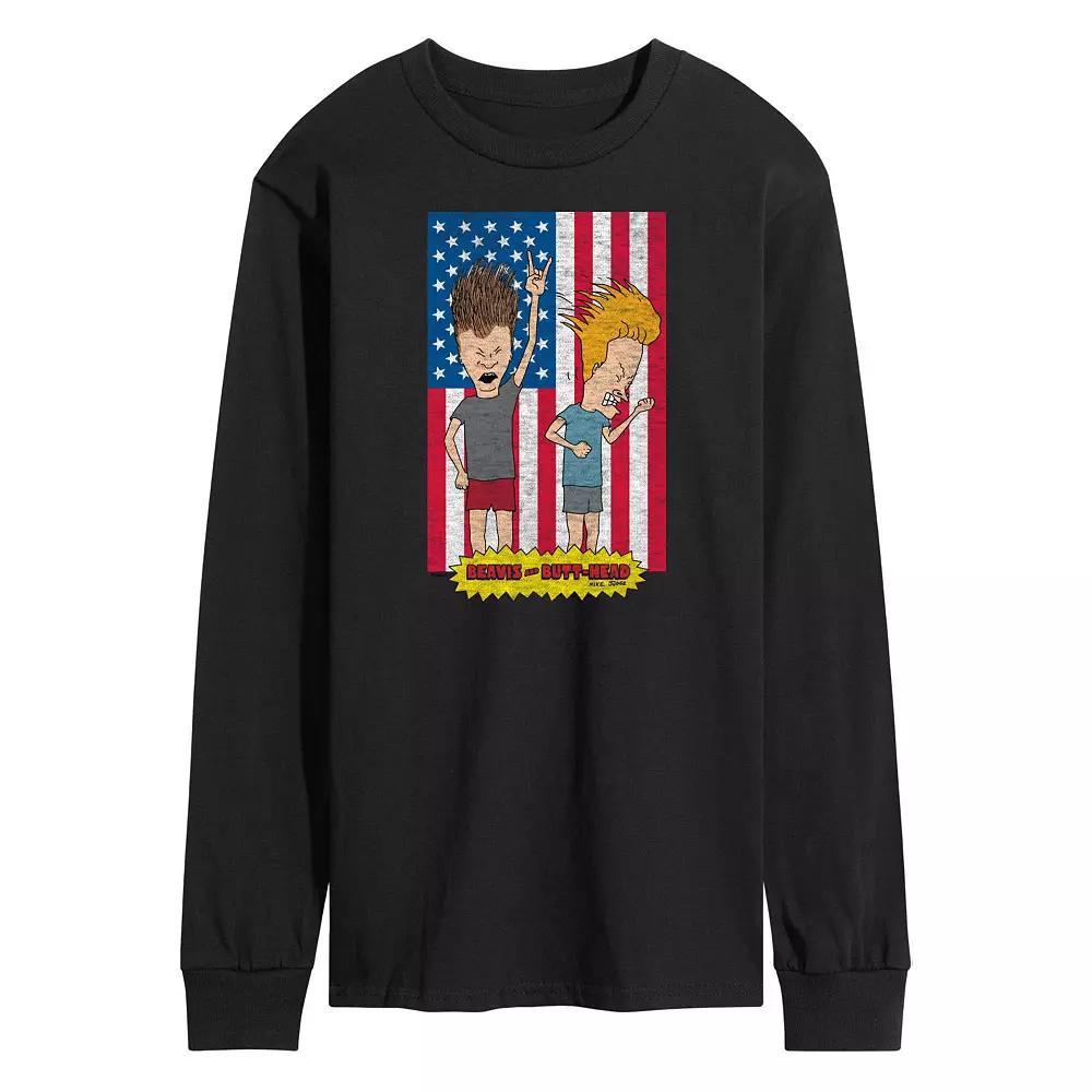 Men's Beavis And Butthead Americana Long Sleeve Tee, Size: Small, Black Product Image