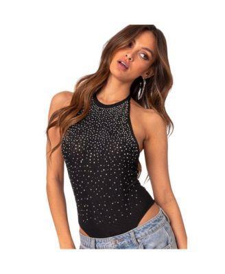 Womens Open back mesh rhinestone bodysuit Product Image