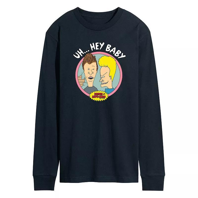 Mens Beavis & Butthead Uh... Hey Baby Long Sleeve Graphic Tee Blue Product Image