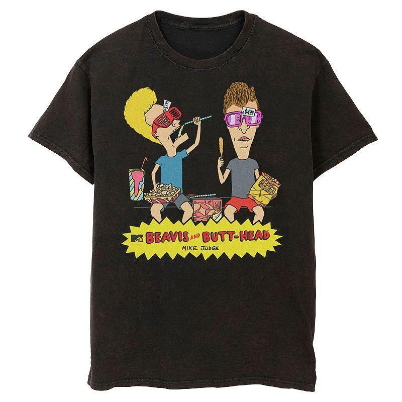 Men's Beavis And Butt-Head Snack Time Wash Graphic Tee, Size: Small, Black Product Image