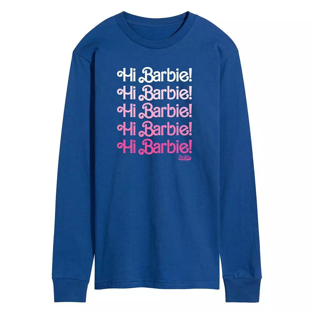 Men's Barbie™ The Movie Hi Barbie Long Sleeve Graphic Tee, Size: Medium, Blue Product Image