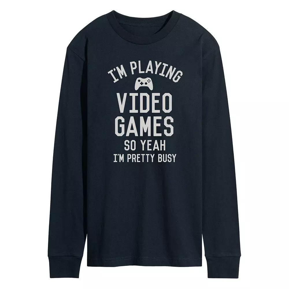 Men's Im Playing Video Games Yeah Busy Long Sleev Graphic Tee,  Product Image