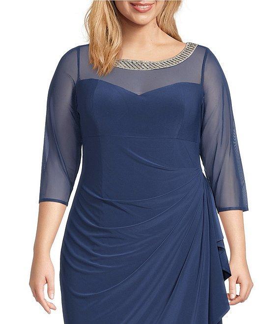 Alex Evenings Plus Size 3/4 Sleeve Illusion Sweetheart Neck Side Slit Ruched Gown Product Image
