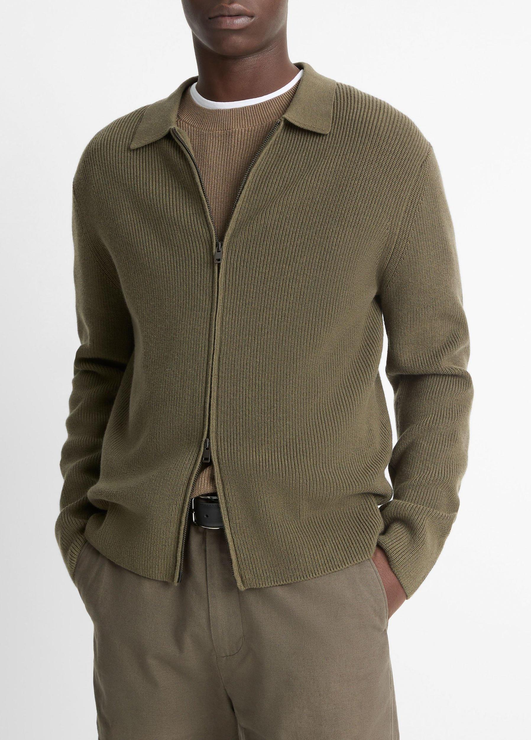 Wool-Blend Two-Way Zip Cardigan Product Image