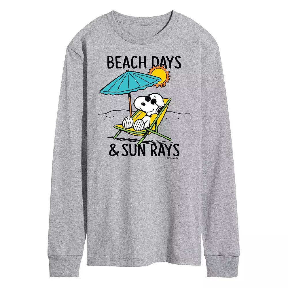 Men's Peanuts Beach Days Long Sleeve Graphic Tee, Size: Large, Gray Product Image