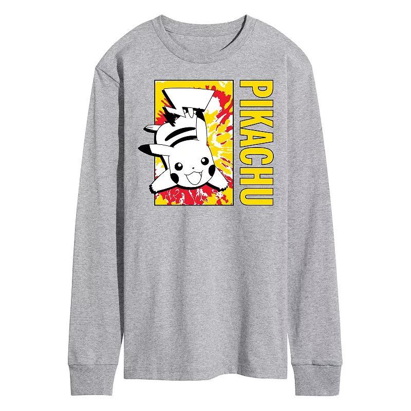 Mens Pokmon Tie Dye Pikachu Long Sleeve Graphic Tee Grey Gray Product Image