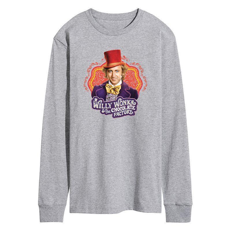 Mens Willy Wonka Long Sleeve Graphic Tee Grey Gray Product Image