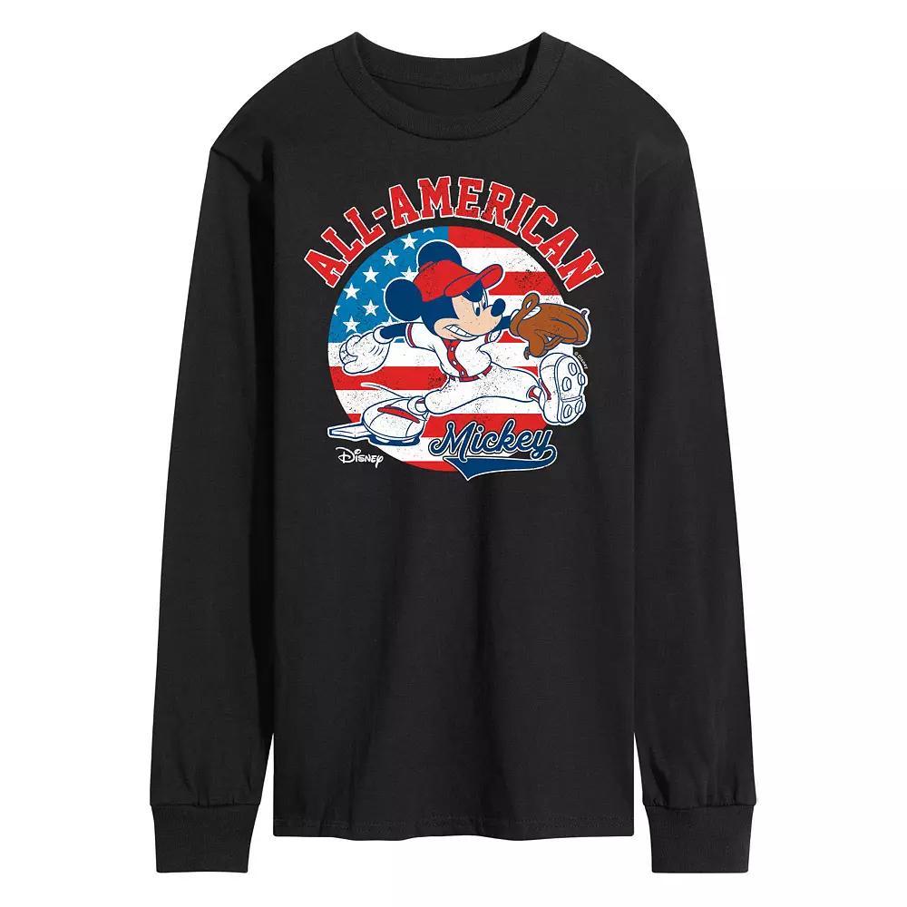 Disney's Mickey Mouse Men's Americana Baseball Long Sleeve Graphic Tee,  Product Image