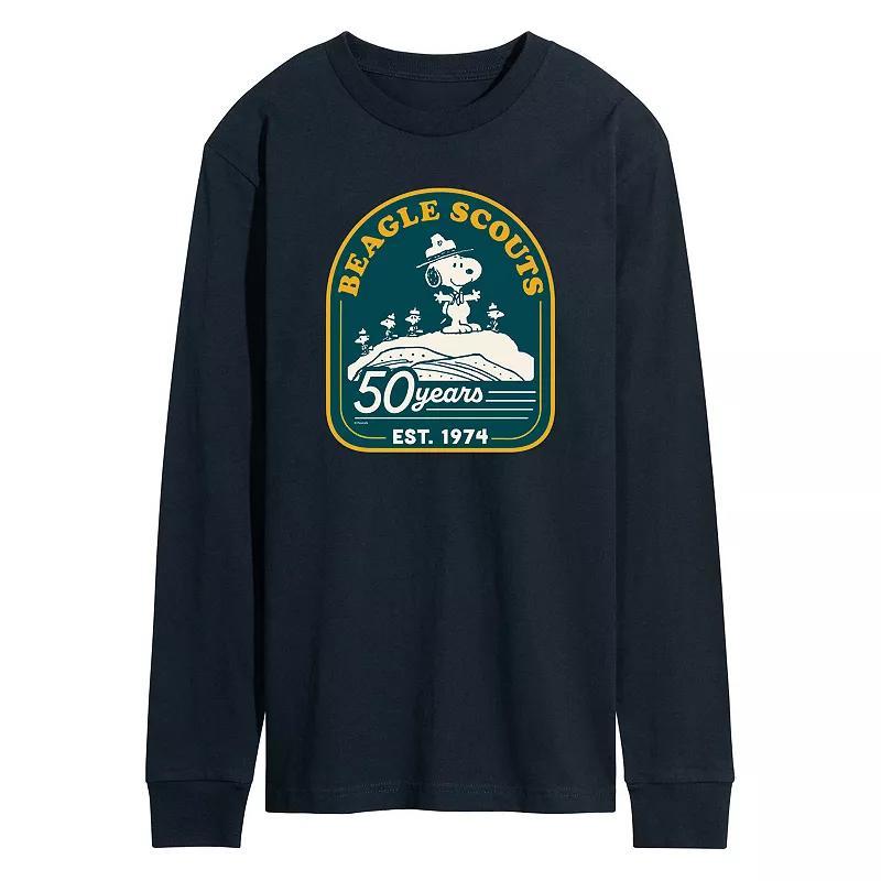 Men's Peanuts Beagle Scout 50 Year Mountain Long Sleeve Graphic Tee, Size: Small, Blue Product Image