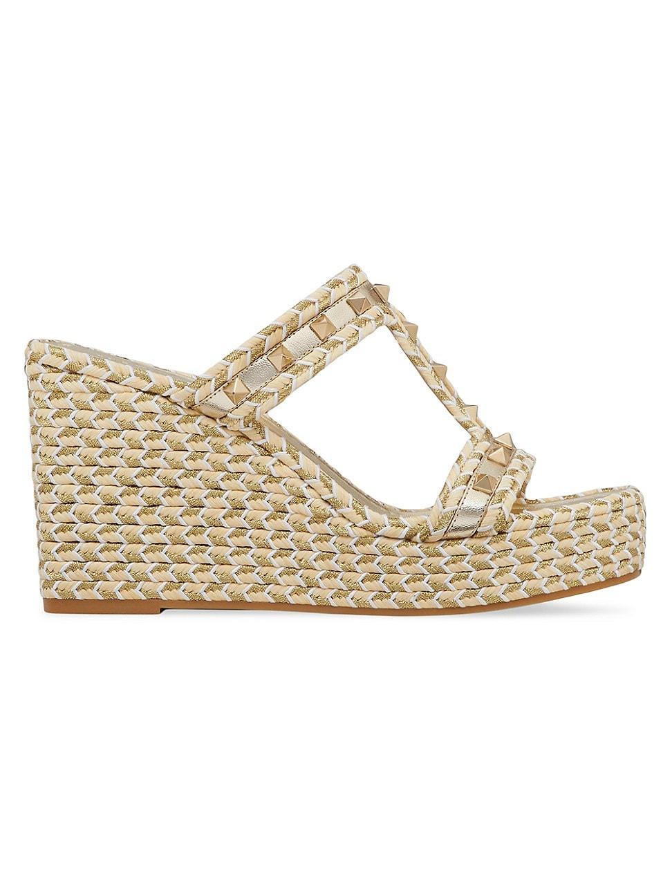 Womens Rockstud Laminated Nappa Wedge Sandals 90MM Product Image