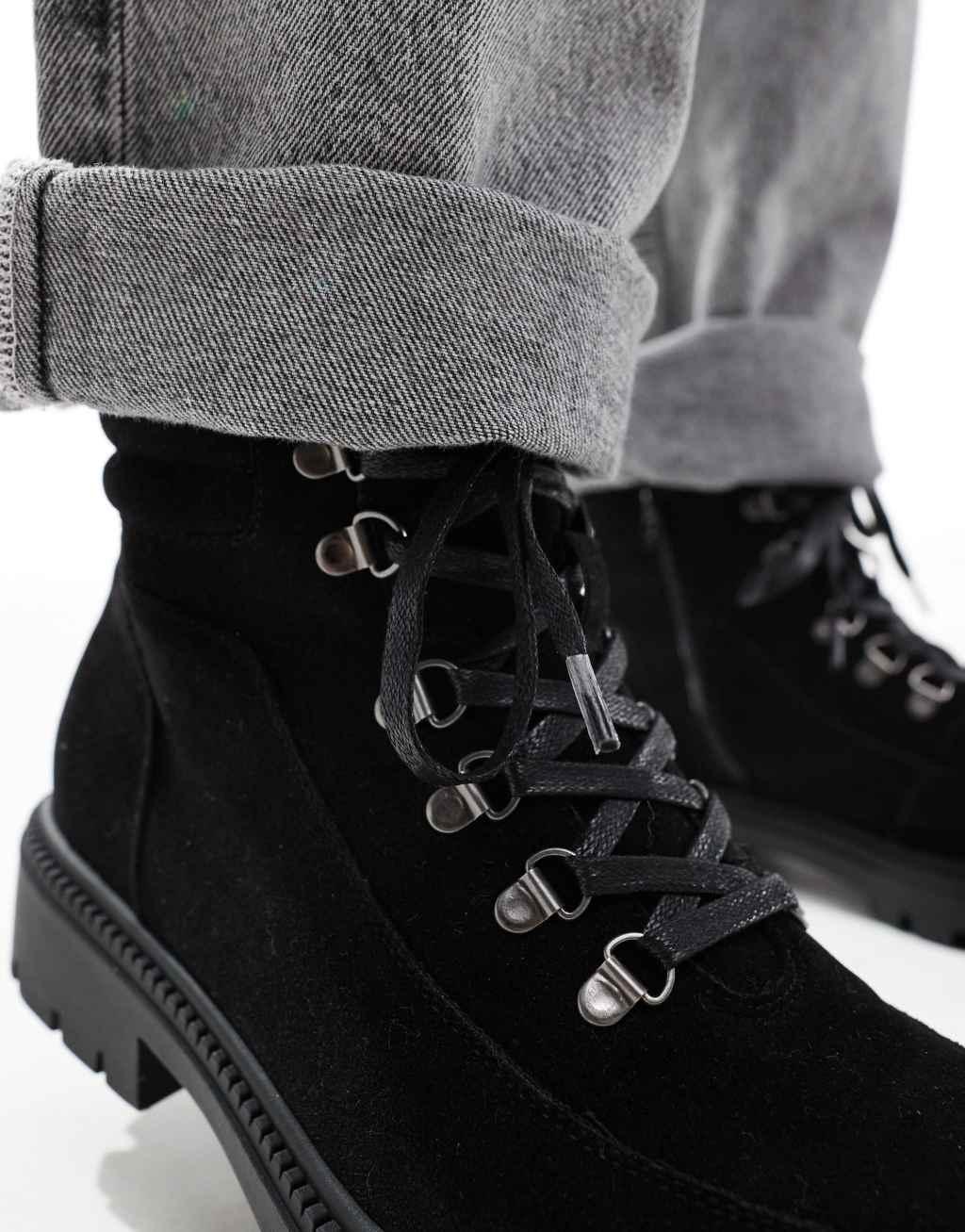 ASOS DESIGN lace up hiker boots in black Product Image