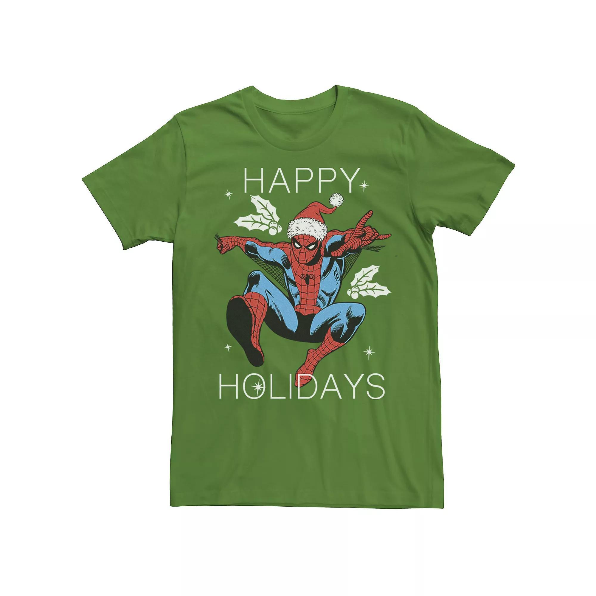 Men's Marvel Spider-Man Happy Holidays Jump Short Sleeve Tee,  Product Image