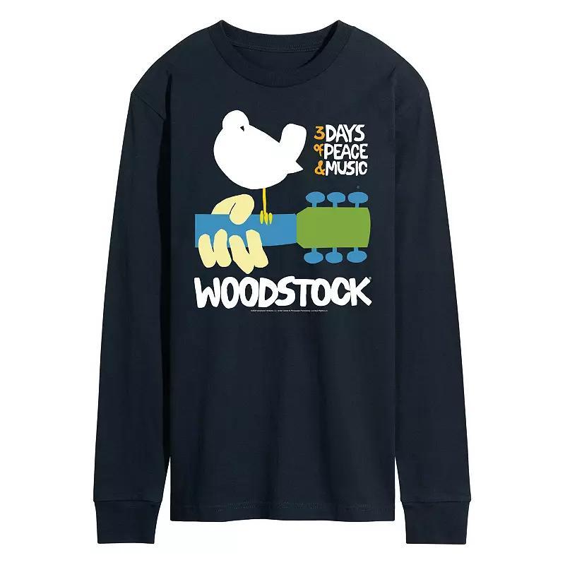 Men's Woodstock Poster Long Sleeve Graphic Tee, Size: Large, Blue Product Image