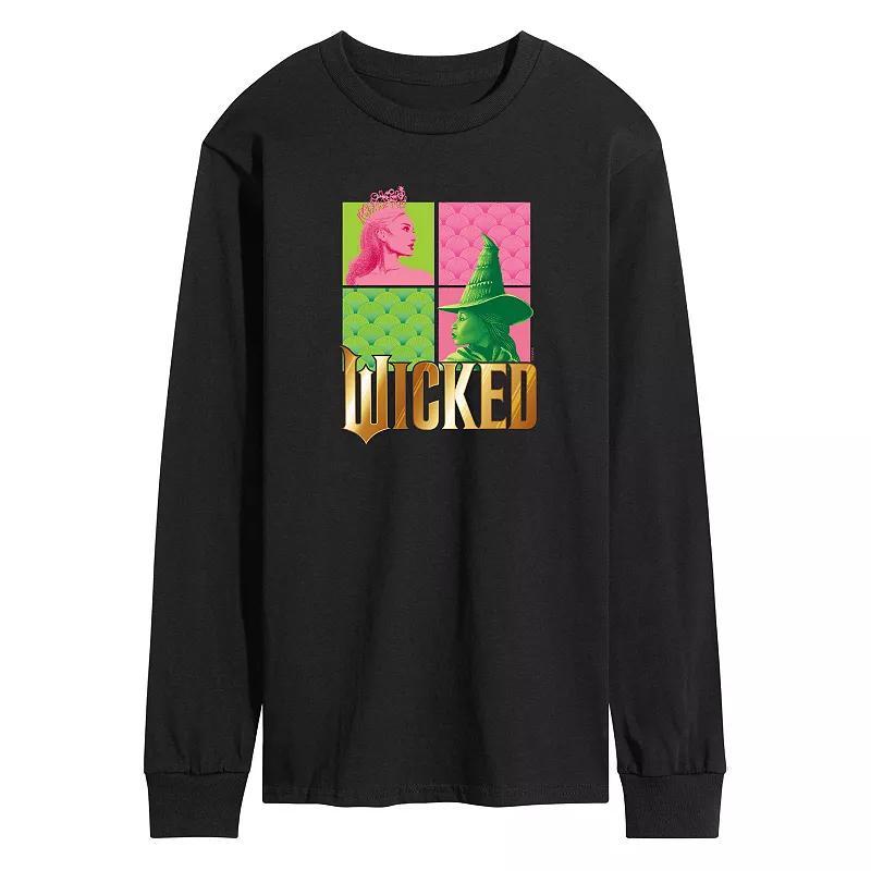 Men's Wicked Glinda & Elpha Grid Long Sleeve Graphic Tee, Size: Medium, Black Product Image